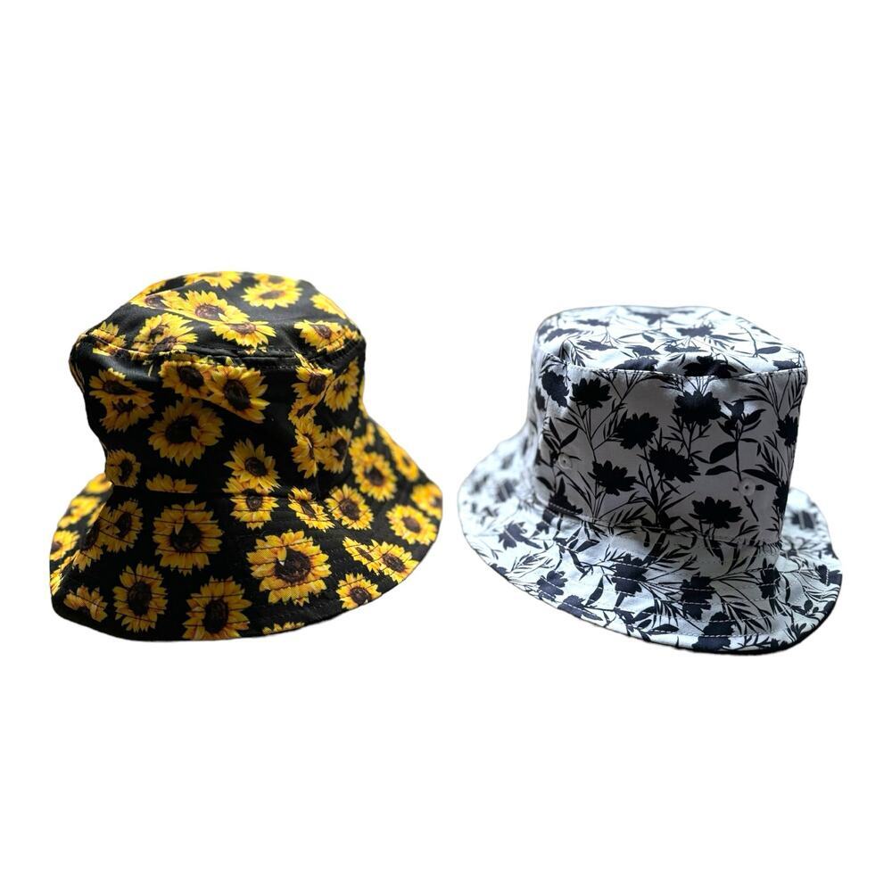 Steve Madden Navy White Floral Bucket Hat AND Sunflower Summer Bucket Hat Unisex